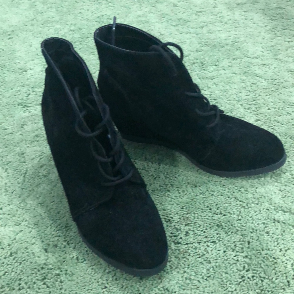 Black sued wedged booties